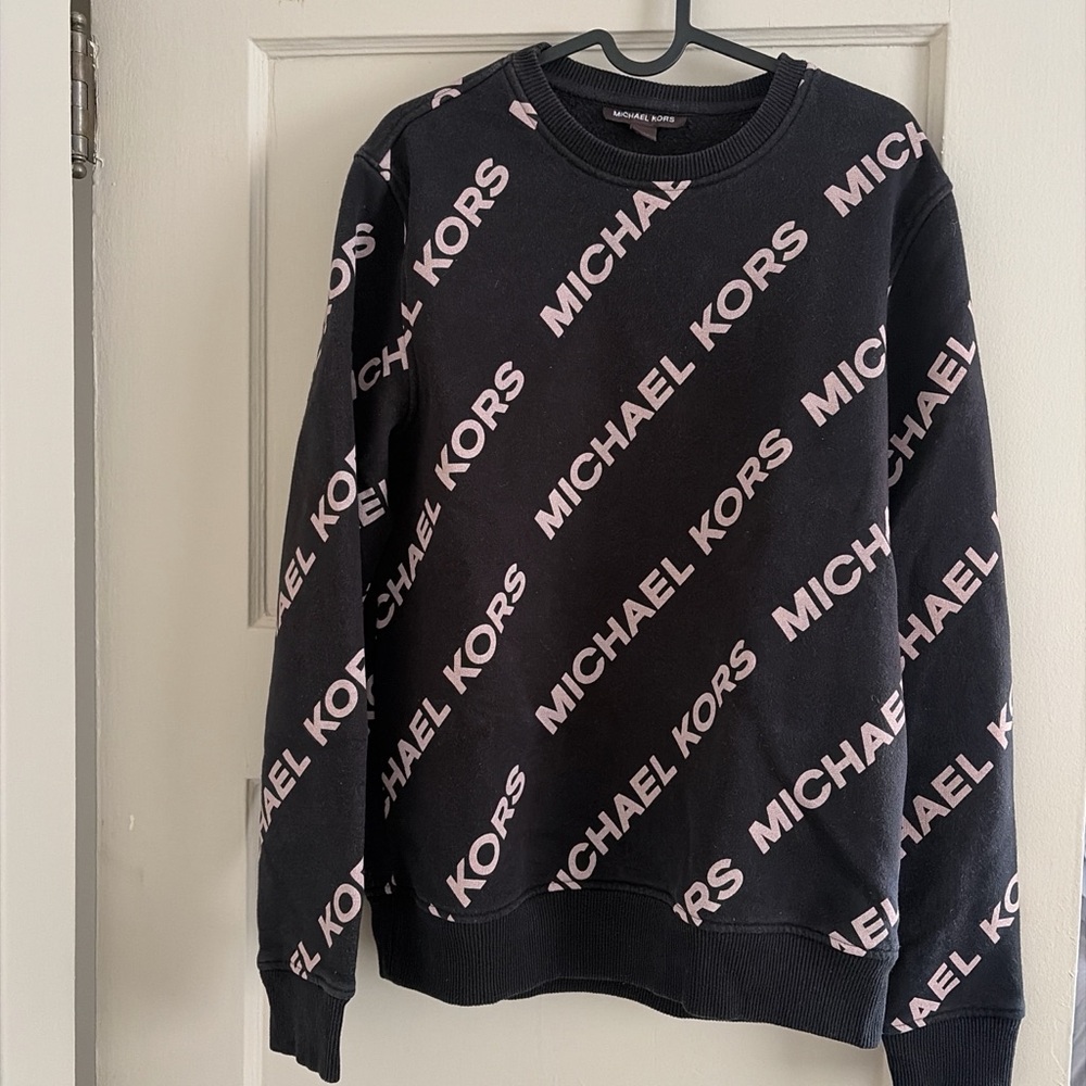 Michael Kors Black Crewneck Sweater with Pink Logo Print